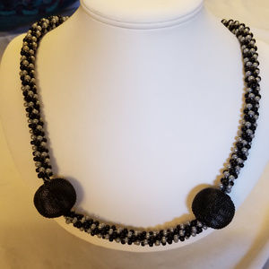 Handmade Necklace Kumihimo Black Silver